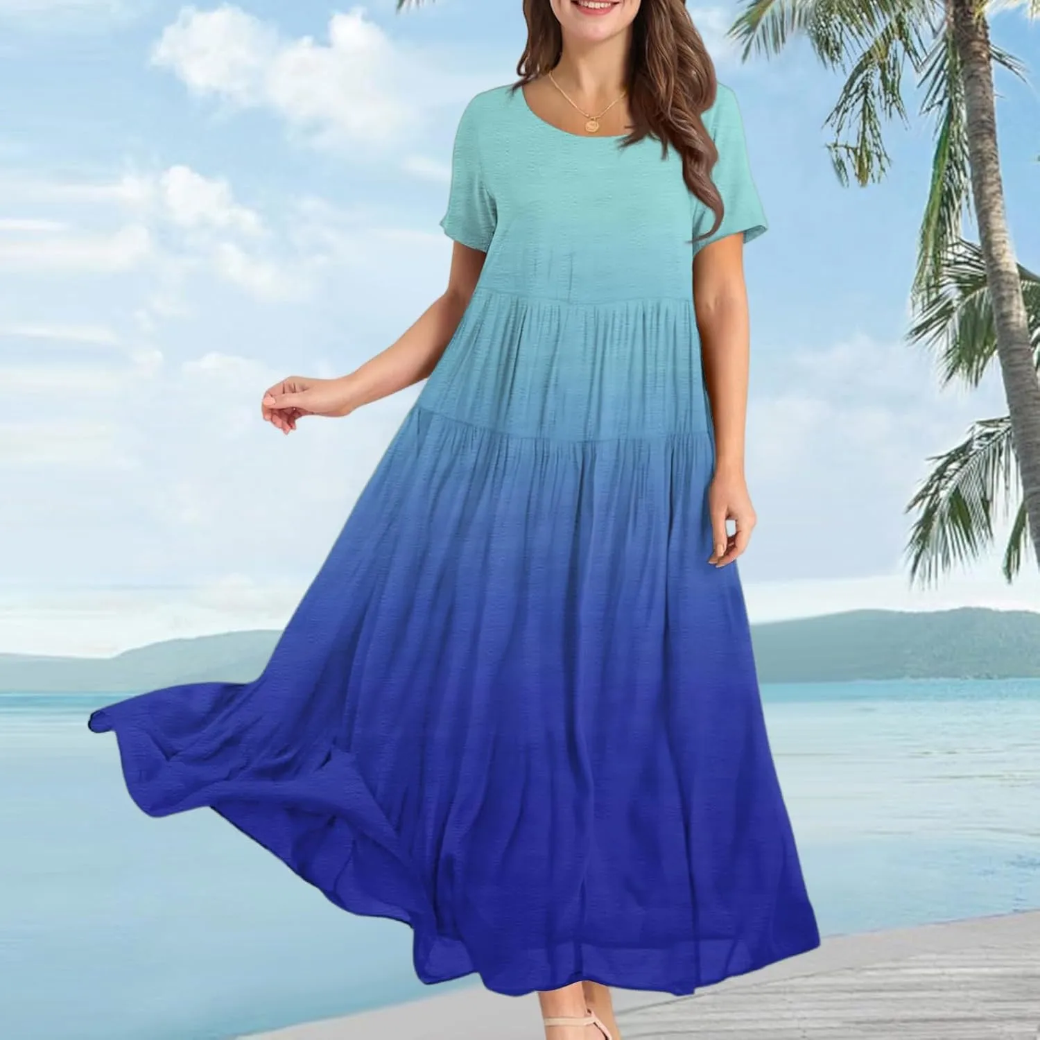 Women's Flowy Floral Print Flutter Dress - Beach Floral Dress, Plus Size Bohemian Dresses, Midi Length, Spring/Summer