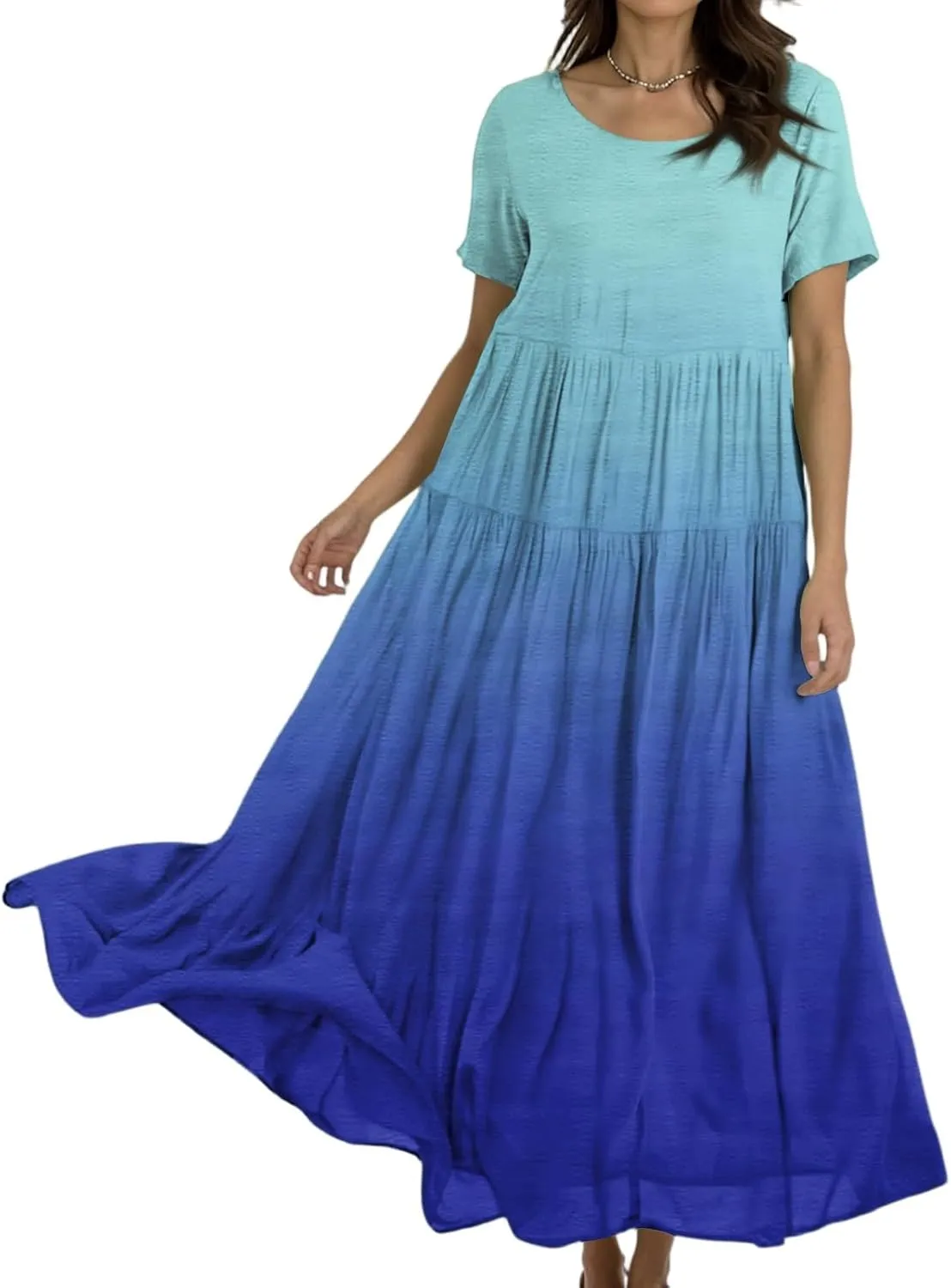 Women's Flowy Floral Print Flutter Dress - Beach Floral Dress, Plus Size Bohemian Dresses, Midi Length, Spring/Summer