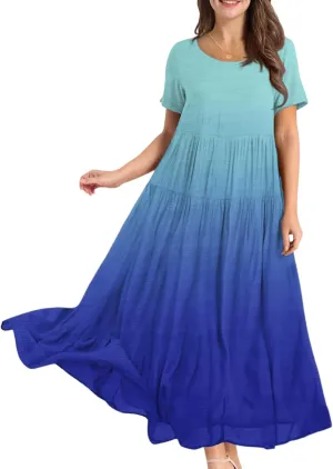 Women's Flowy Floral Print Flutter Dress - Beach Floral Dress, Plus Size Bohemian Dresses, Midi Length, Spring/Summer
