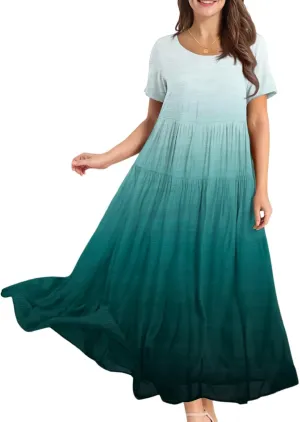 Women's Flowy Floral Print Flutter Dress - Beach Floral Dress, Plus Size Bohemian Dresses, Midi Length, Spring/Summer