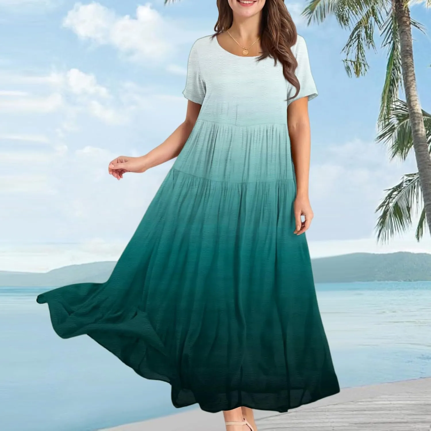 Women's Flowy Floral Print Flutter Dress - Beach Floral Dress, Plus Size Bohemian Dresses, Midi Length, Spring/Summer
