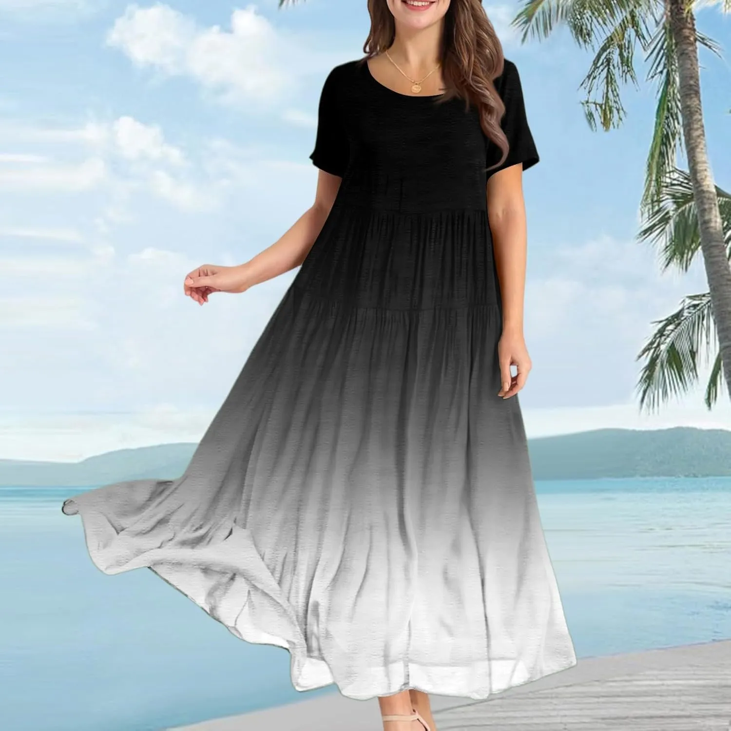 Women's Flowy Floral Print Flutter Dress - Beach Floral Dress, Plus Size Bohemian Dresses, Midi Length, Spring/Summer
