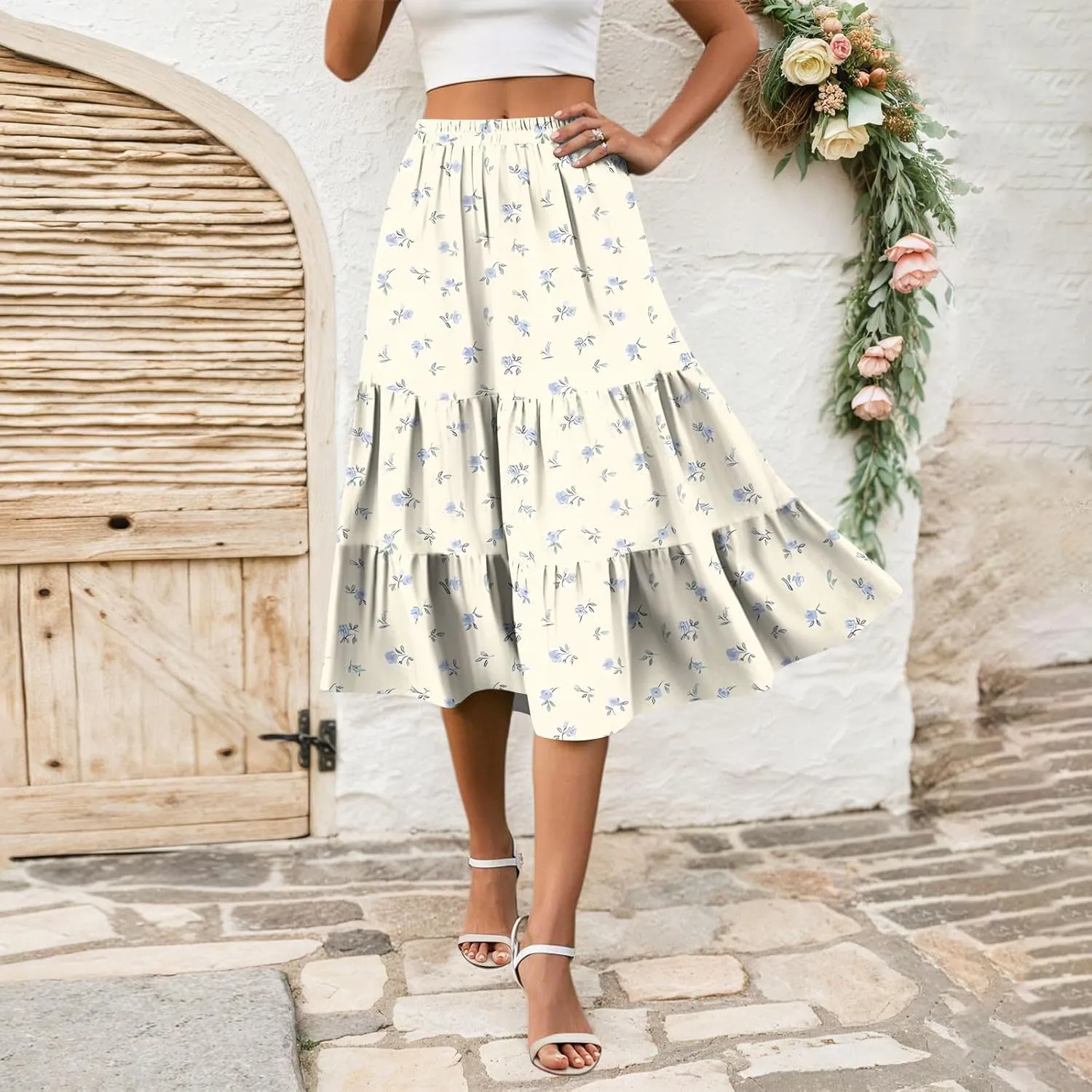 Women's Going Out Casual Elegant High Waist Drawstring A-line Boho Holiday Swing Skirt with Pockets