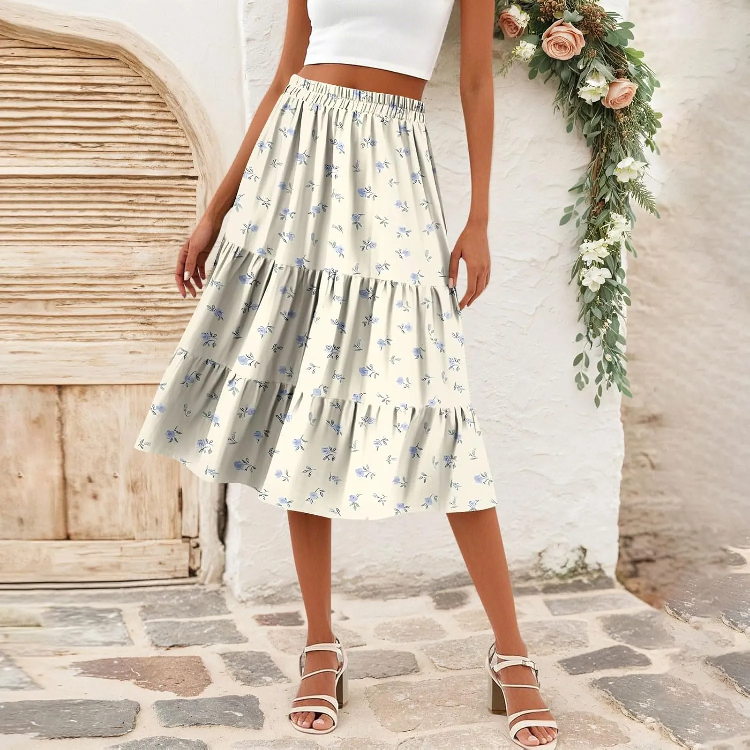Women's Going Out Casual Elegant High Waist Drawstring A-line Boho Holiday Swing Skirt with Pockets