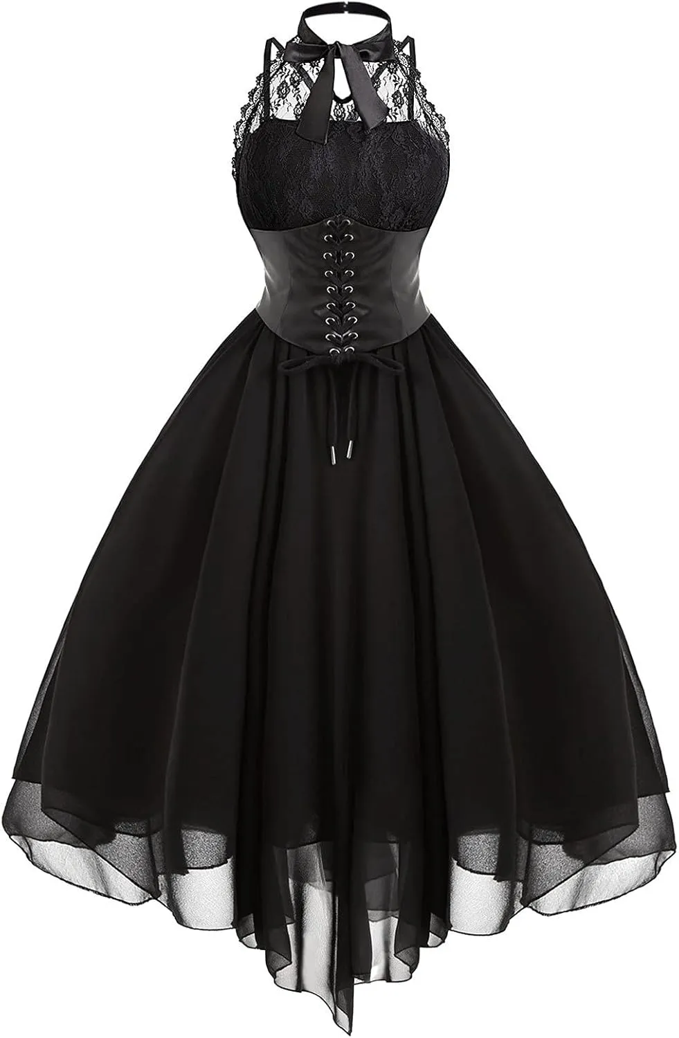 Women's Gothic Dress Square Neck Sleeveless Ruffle Steampunk Costume Victorian Outfit Halloween Masquerade Dresses