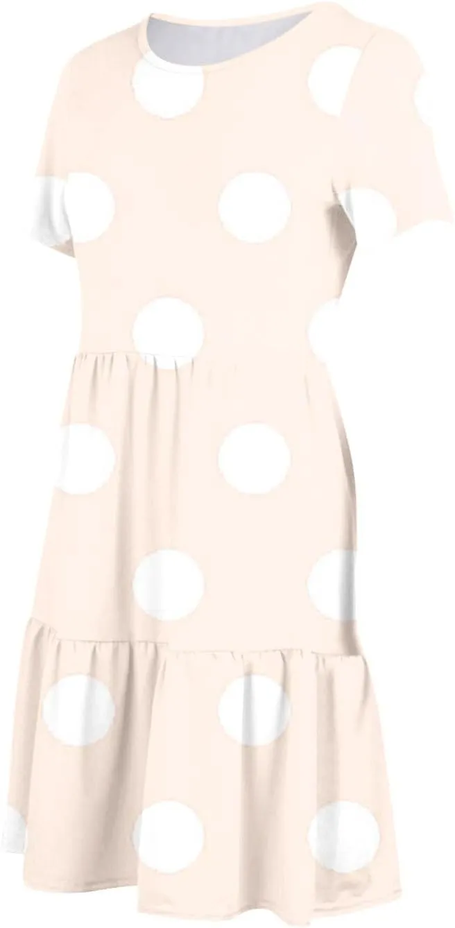 Womens Graphic T-Shirt Dress with Pockets Summer Scoop Neck Ruffle Dress Casual Soft Dot Print Short Sleeve Sundress