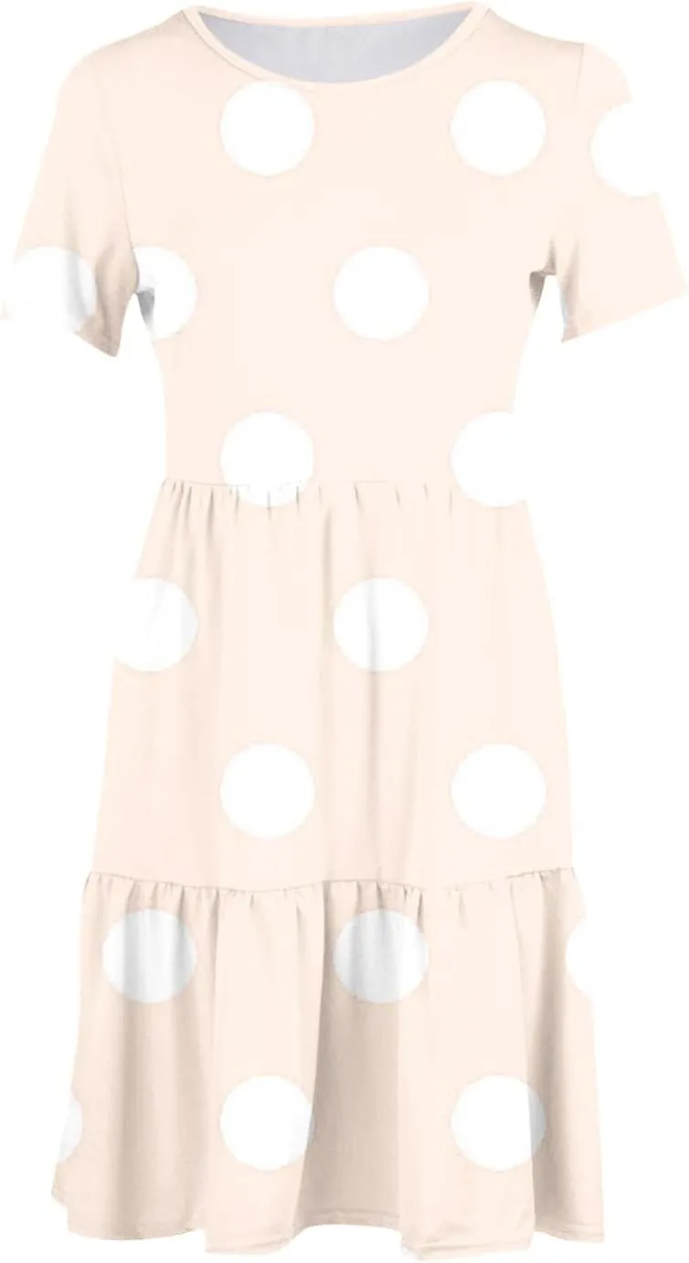 Womens Graphic T-Shirt Dress with Pockets Summer Scoop Neck Ruffle Dress Casual Soft Dot Print Short Sleeve Sundress