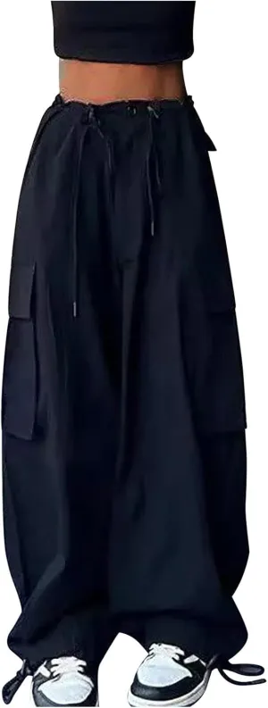 Women's High Waist Straight Wide Leg Cargo Pants Fashion Boyfriend Casual Cargo Pants Women Baggy Y2K Hiking Trousers