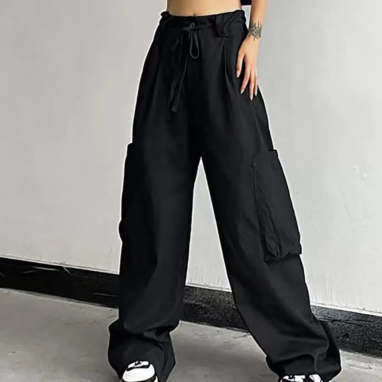 Women's High Waist Straight Wide Leg Cargo Pants Fashion Boyfriend Casual Cargo Pants Women Baggy Y2K Hiking Trousers