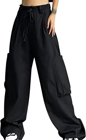 Women's High Waist Straight Wide Leg Cargo Pants Fashion Boyfriend Casual Cargo Pants Women Baggy Y2K Hiking Trousers