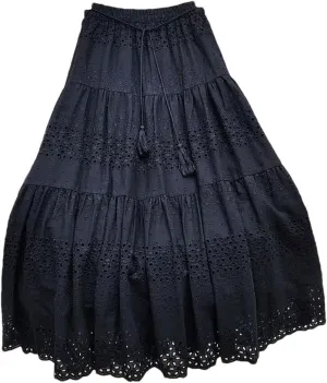 Women's Hollow Lace Skirt Solid Color A-Line High Waist Midi Skirt
