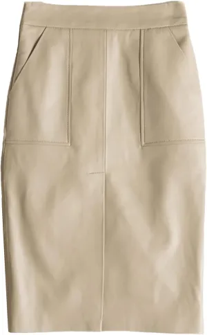 Womens Lambskin Midi Skirt Vertical Split Front Commuting Office Leather High Waist Wrap Spring Black