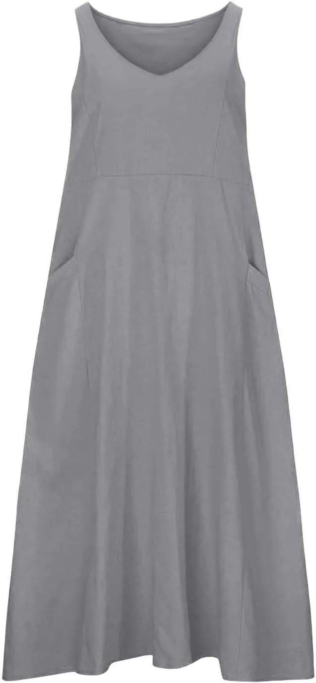 Womens Linen Dresses 2025 Boho Sleeveless Halter Dress Maxi Flowy Cute Plus Size Sundresses Dressy Casaul Vacation