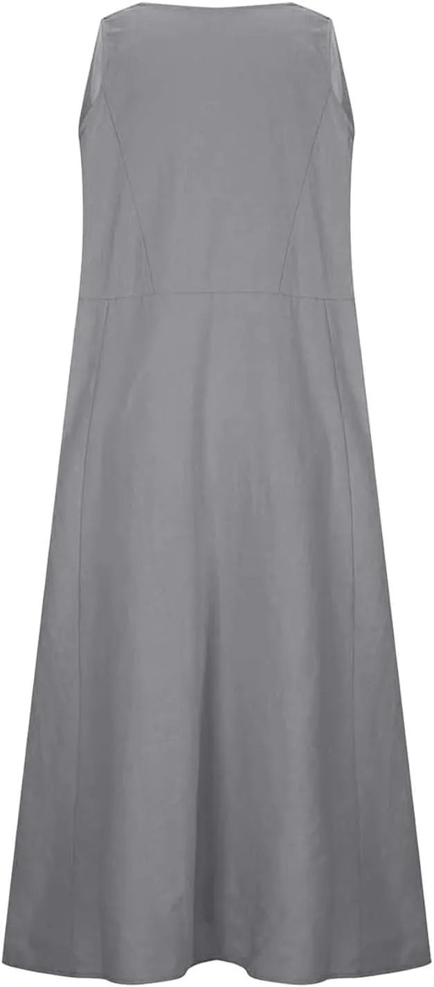Womens Linen Dresses 2025 Boho Sleeveless Halter Dress Maxi Flowy Cute Plus Size Sundresses Dressy Casaul Vacation