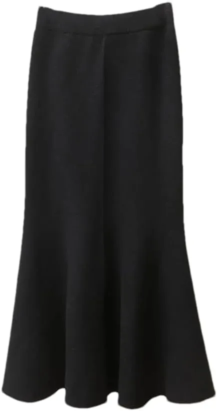 Women's Long Skirt Winter High Waist Knitted Bodycon Midi Skirts for Women