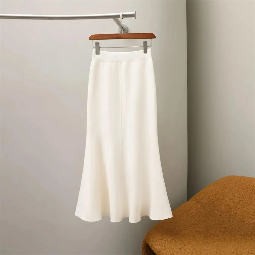 Women's Long Skirt Winter High Waist Knitted Bodycon Midi Skirts for Women