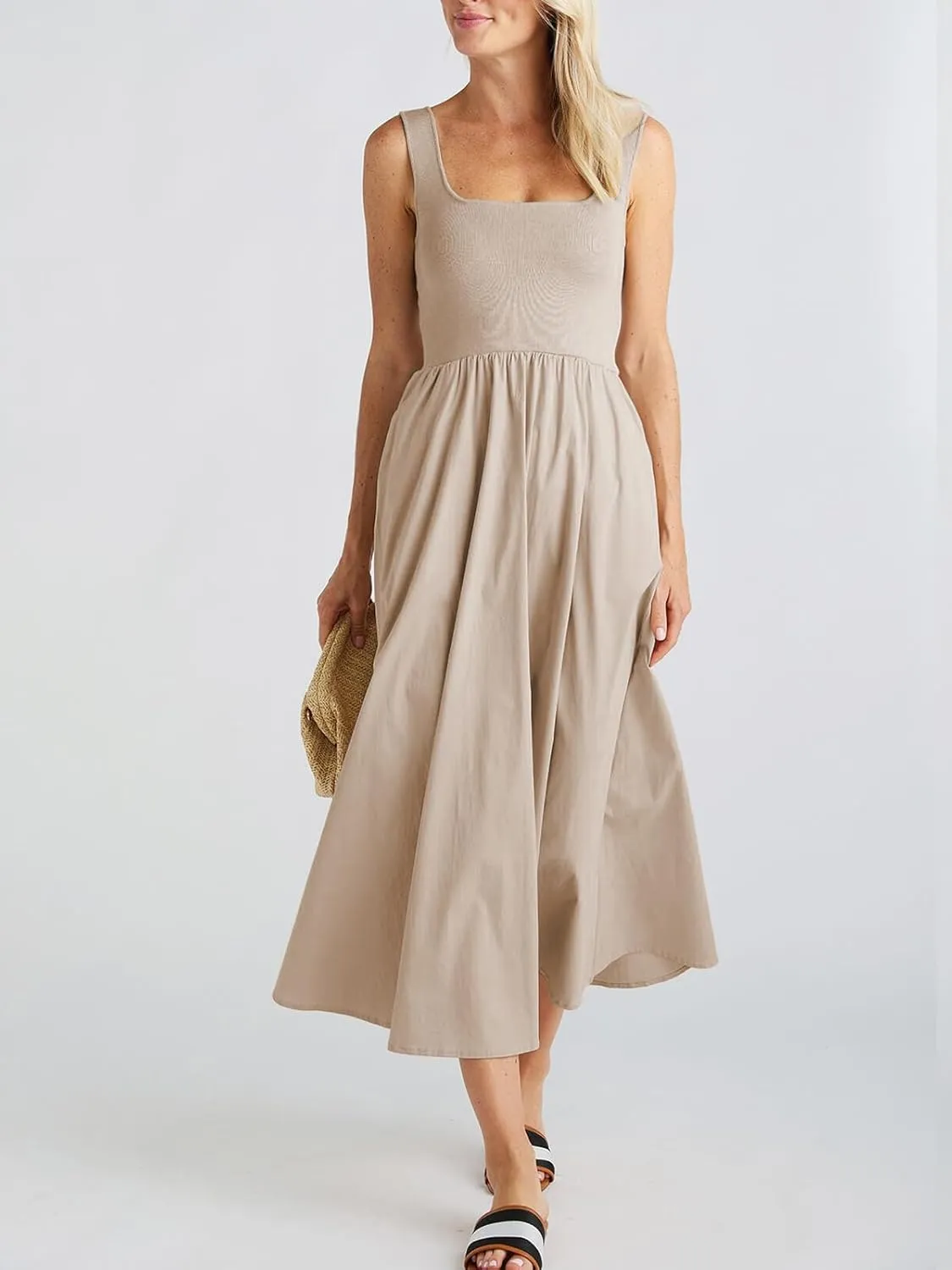 Women's Maxi Dress Summer Sleeveless Swing Sundress Casual Loose Tank Long Dresses with Pockets