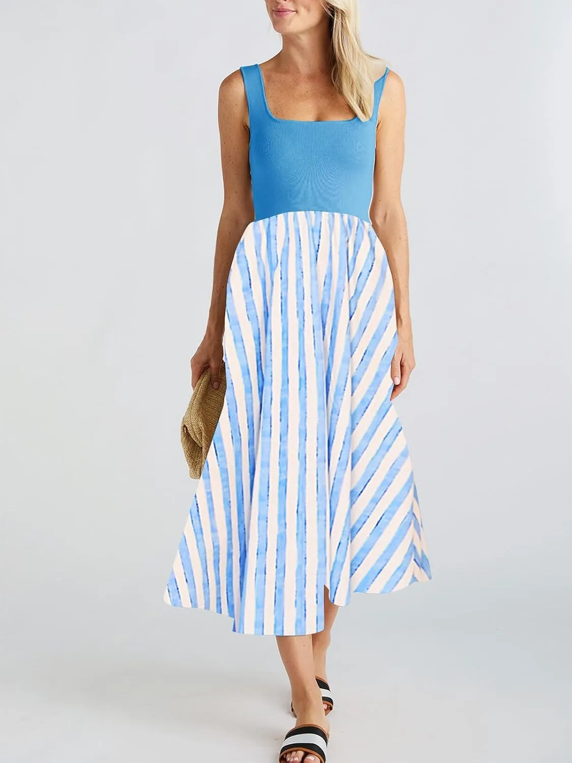 Women's Maxi Dress Summer Sleeveless Swing Sundress Casual Loose Tank Long Dresses with Pockets