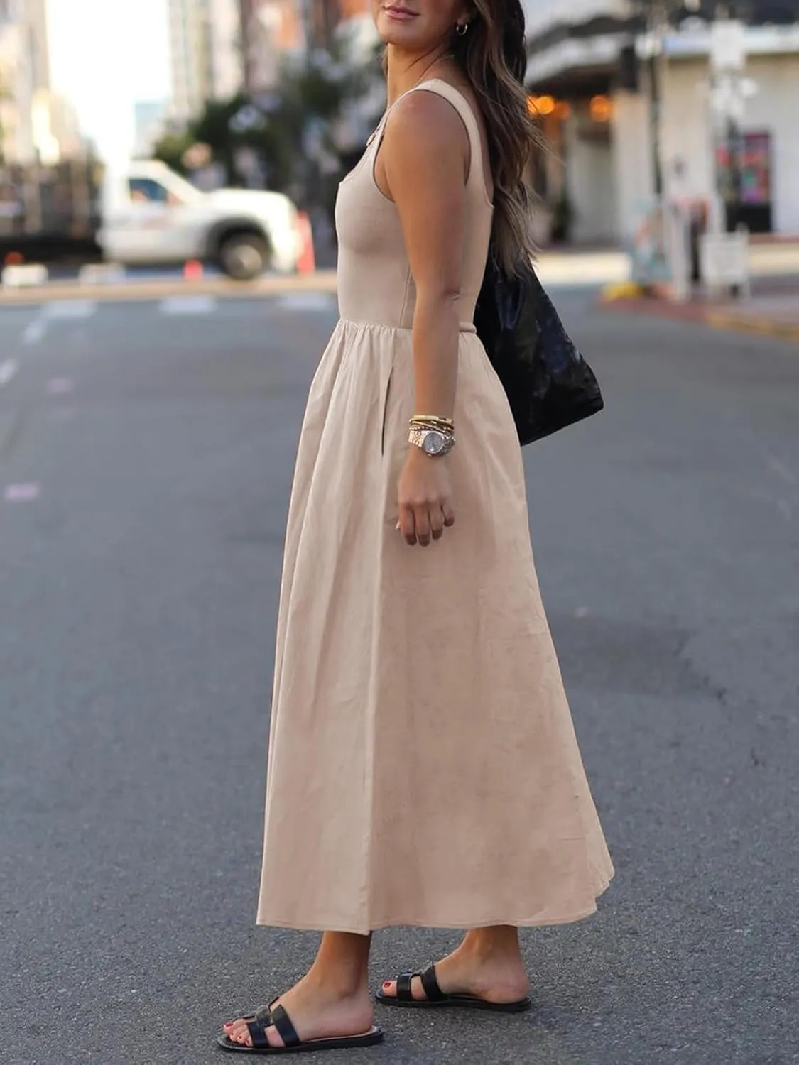 Women's Maxi Dress Summer Sleeveless Swing Sundress Casual Loose Tank Long Dresses with Pockets