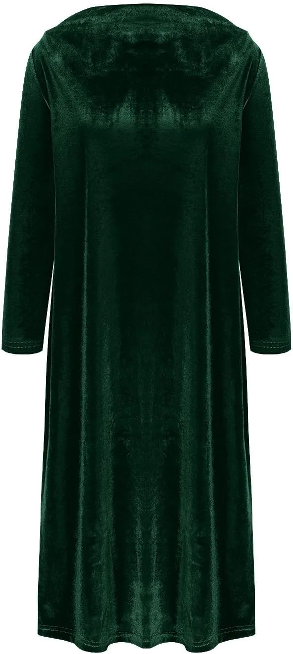 Womens Plus Size Velvet Dress Dressy Elegant Luxury Party Club Long Sleeve Round Neck Wedding Guest Midi Dresses