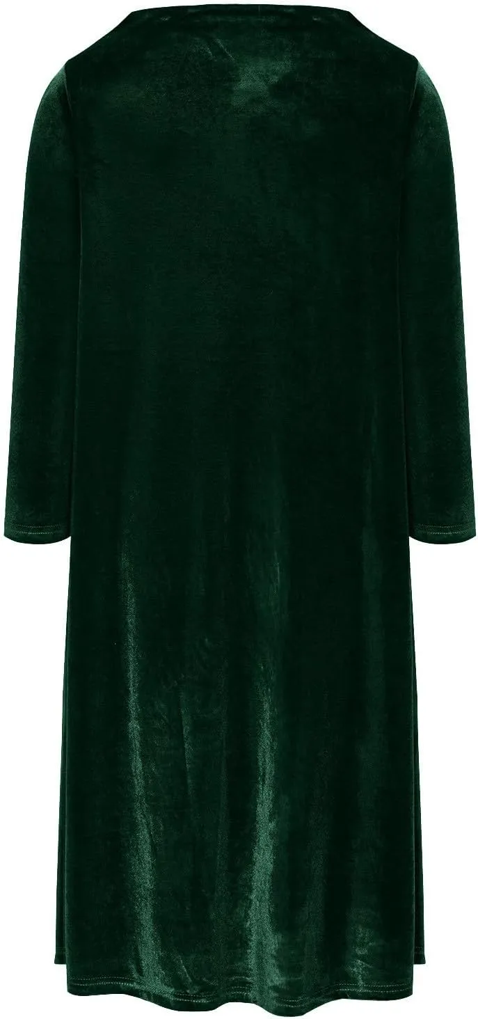 Womens Plus Size Velvet Dress Dressy Elegant Luxury Party Club Long Sleeve Round Neck Wedding Guest Midi Dresses