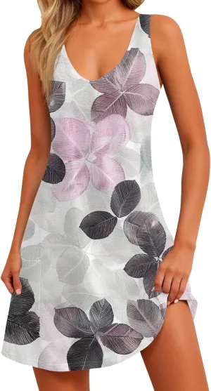 Women's Sleeveless Floral Print Summer Dress Casual Loose Fit Beach Summer with V-Neckline and Colors