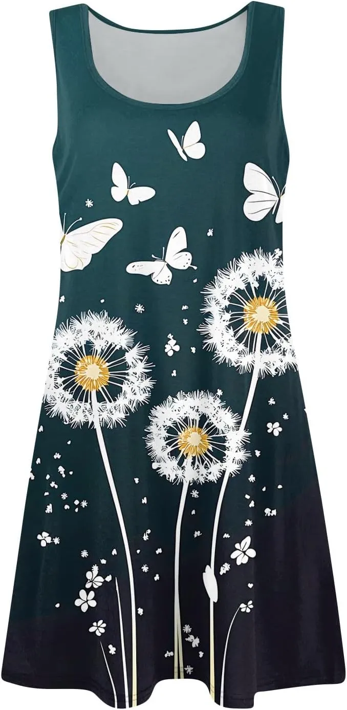 Women's Sleeveless Summer Dress with and Butterfly Print Casual Loose Fit for Beach and Daily Wear