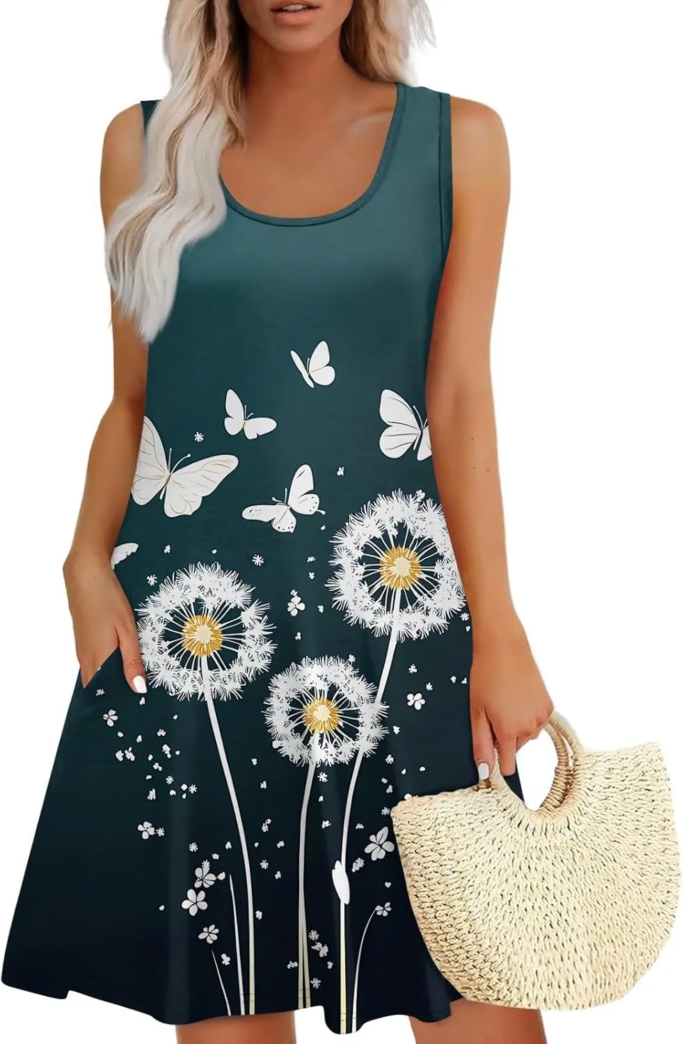 Women's Sleeveless Summer Dress with and Butterfly Print Casual Loose Fit for Beach and Daily Wear