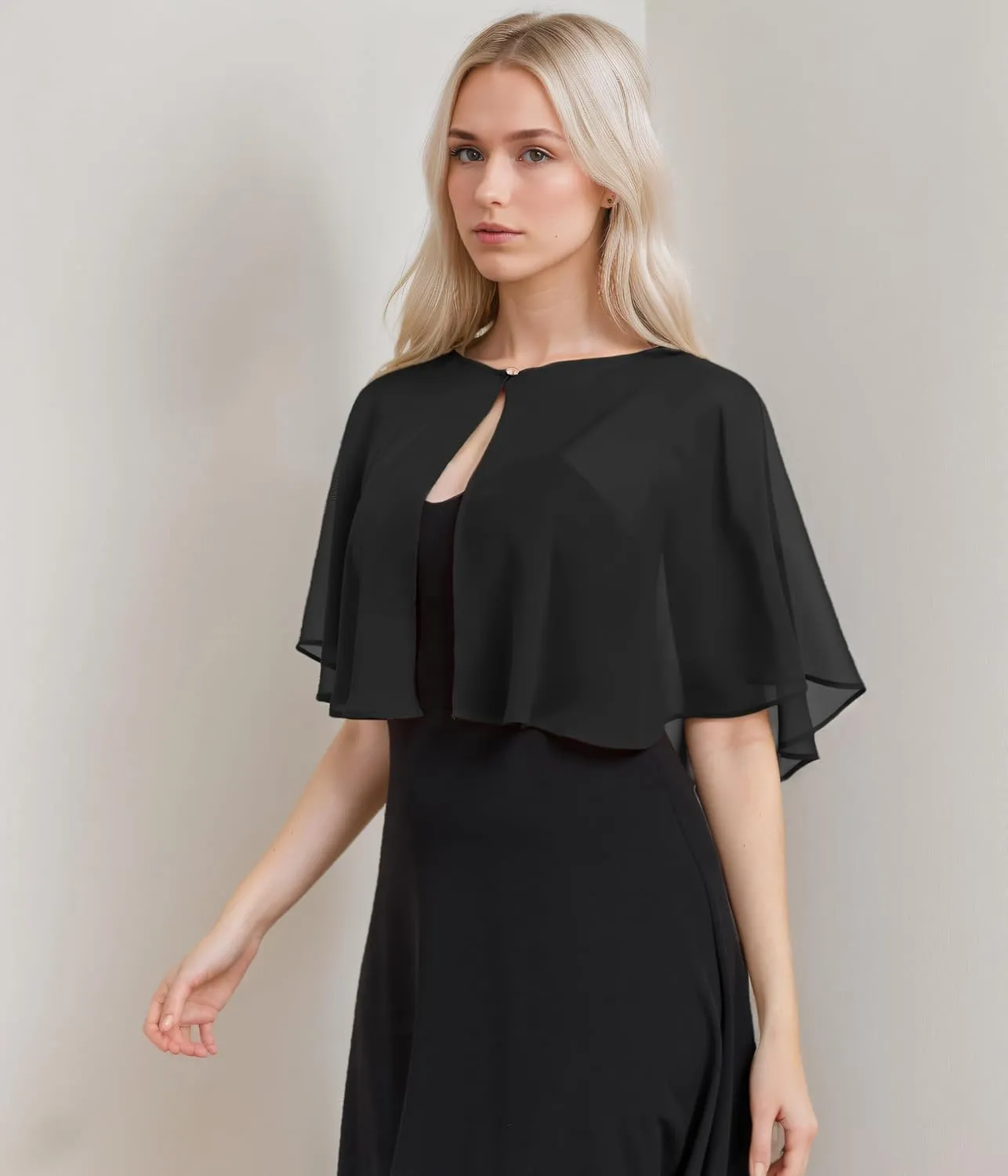 Women's Soft Chiffon Capelets Shawls and Wraps for Evening Wedding Cape Bole Cover Up