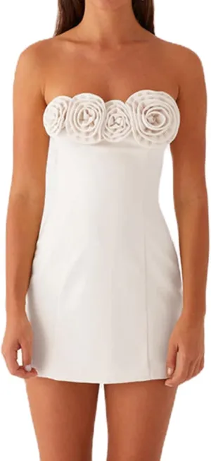 Women's Strapless 3D Flower Mini Dress Sexy Ruffle Short Tube Dress with 3DFloral Bodycon Backless Cocktail Party