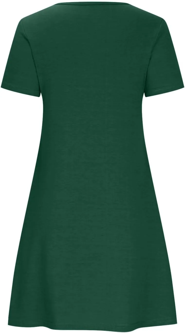 Womens Summer Casual Solid Dresses Beach Vacation Dresses Short Sleeve Tshirt Mini Dress with Pockets