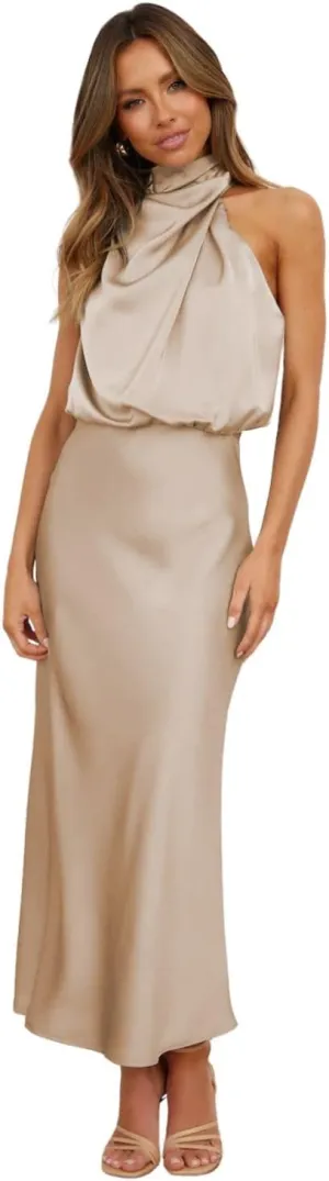 Women's Summer Country Vacation Dress Wedding Guest Mock Neck Sundress Semi Formal Sleeveless Midi Dress