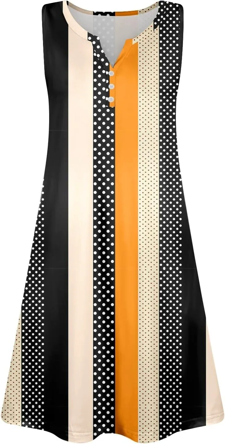 Womens Summer Dress 2025 Casual Solid/Floral Button Down V Neck Sleeveless Boho Beach A-Line Sundresses with Pockets