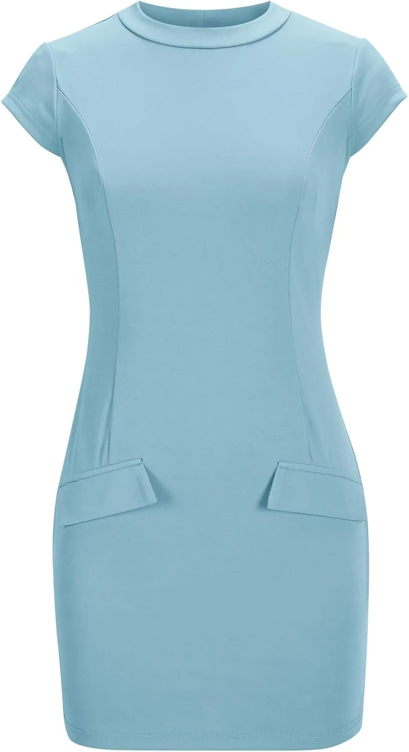 Womens Summer Dress Mock Neck Short Sleeve Bodycon Party Club Mini Dresses Elegant Casual Fashion Wedding Guest Dress