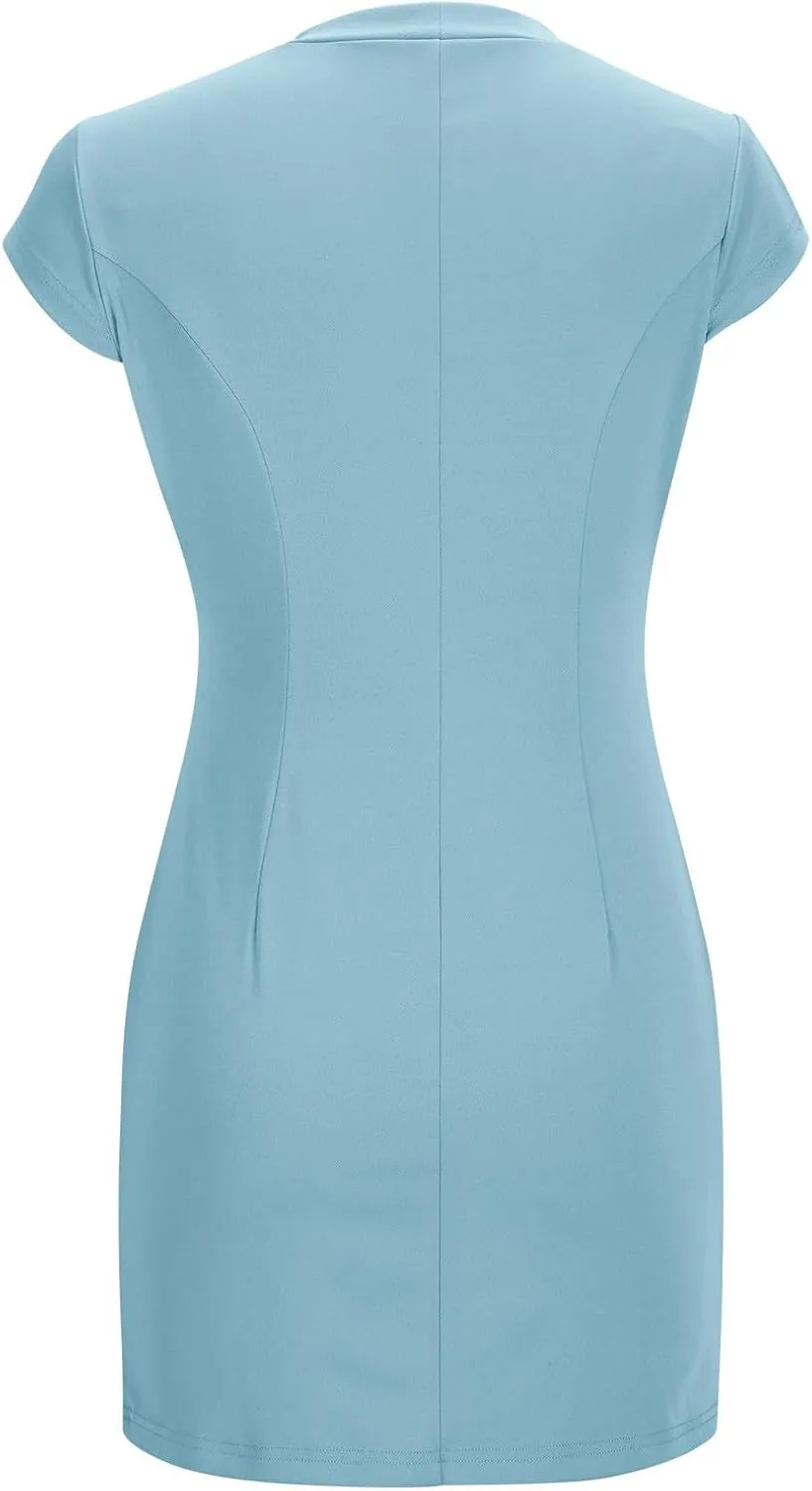 Womens Summer Dress Mock Neck Short Sleeve Bodycon Party Club Mini Dresses Elegant Casual Fashion Wedding Guest Dress