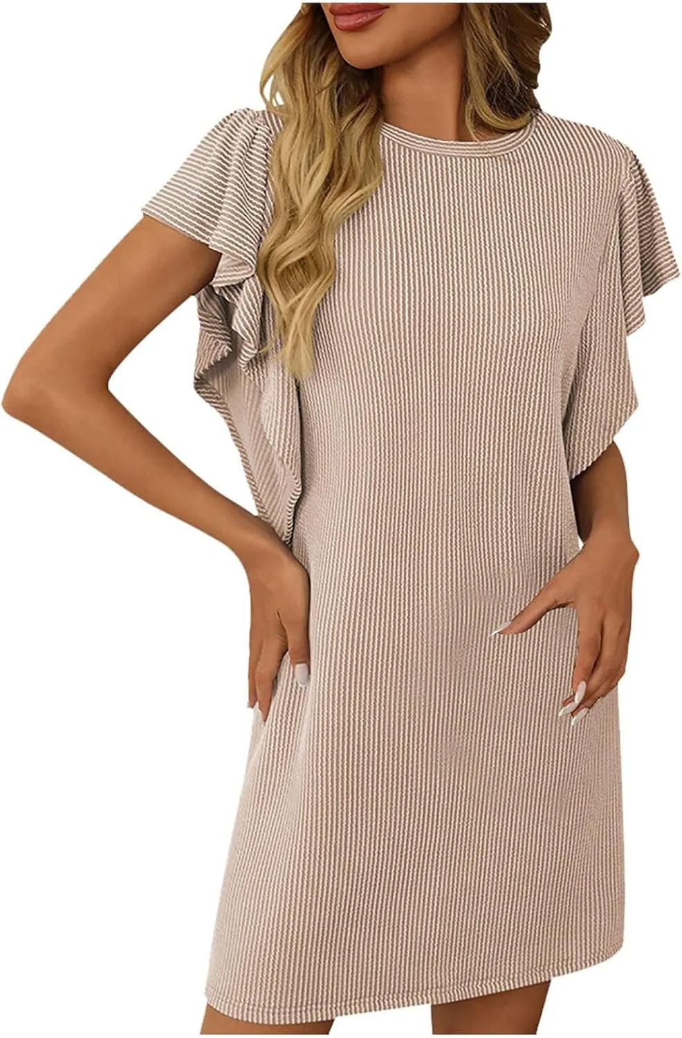 Women's Summer Dresses 2025 Beach Casual Boat Neck Loose Lightweight Soft Sundress Ruffle Short Sleeve Mini Dress