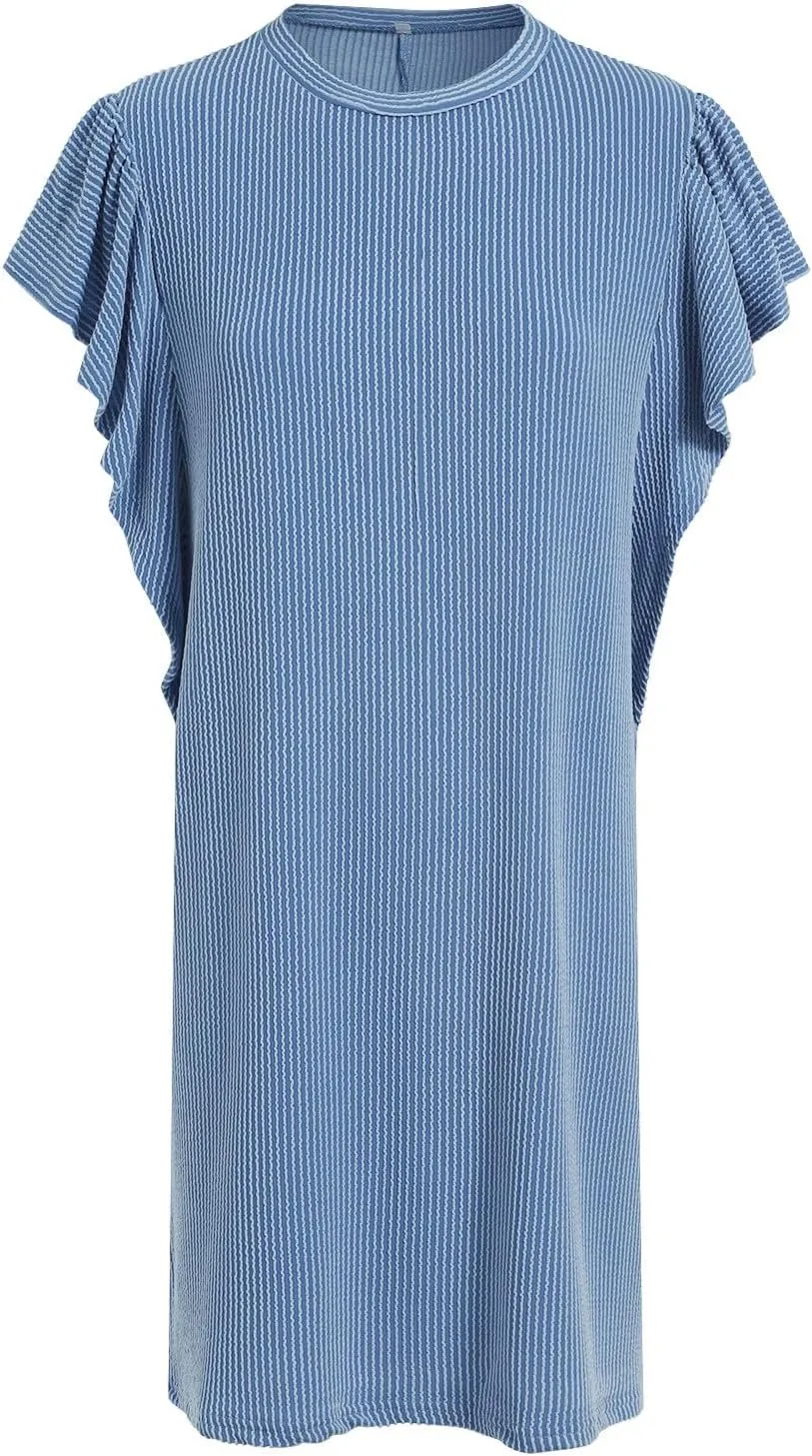 Women's Summer Dresses 2025 Beach Casual Boat Neck Loose Lightweight Soft Sundress Ruffle Short Sleeve Mini Dress