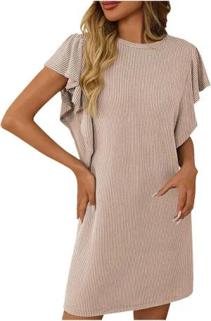 Women's Summer Dresses 2025 Beach Casual Boat Neck Loose Lightweight Soft Sundress Ruffle Short Sleeve Mini Dress