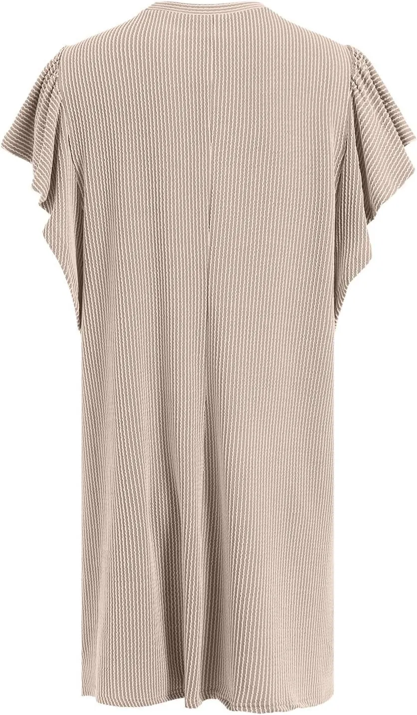 Women's Summer Dresses 2025 Beach Casual Boat Neck Loose Lightweight Soft Sundress Ruffle Short Sleeve Mini Dress