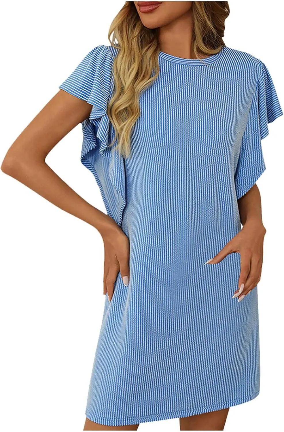 Women's Summer Dresses 2025 Beach Casual Boat Neck Loose Lightweight Soft Sundress Ruffle Short Sleeve Mini Dress