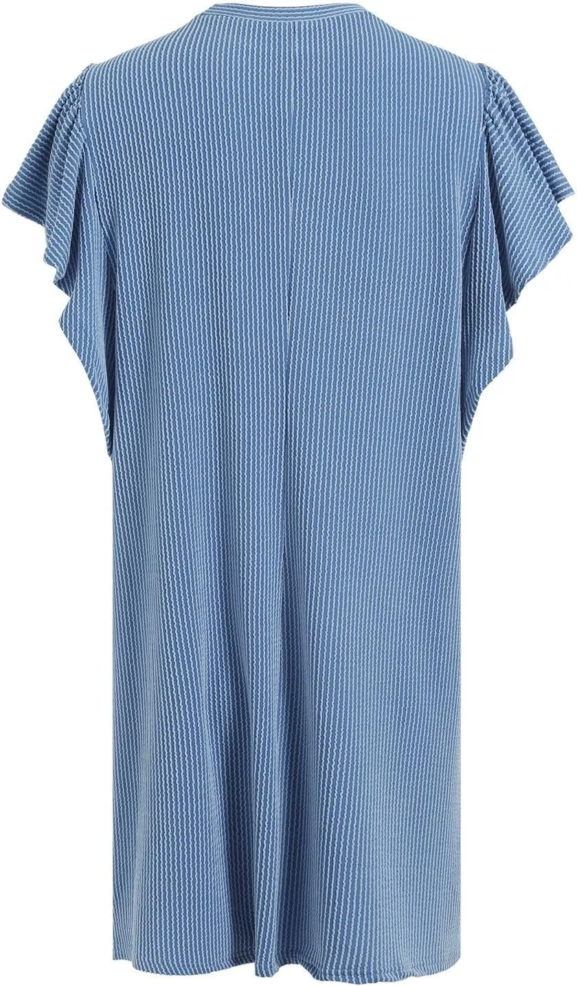 Women's Summer Dresses 2025 Beach Casual Boat Neck Loose Lightweight Soft Sundress Ruffle Short Sleeve Mini Dress