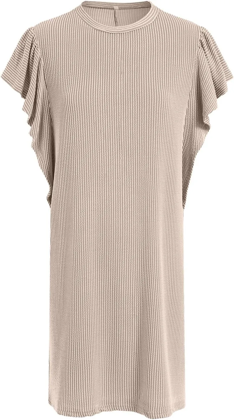 Women's Summer Dresses 2025 Beach Casual Boat Neck Loose Lightweight Soft Sundress Ruffle Short Sleeve Mini Dress