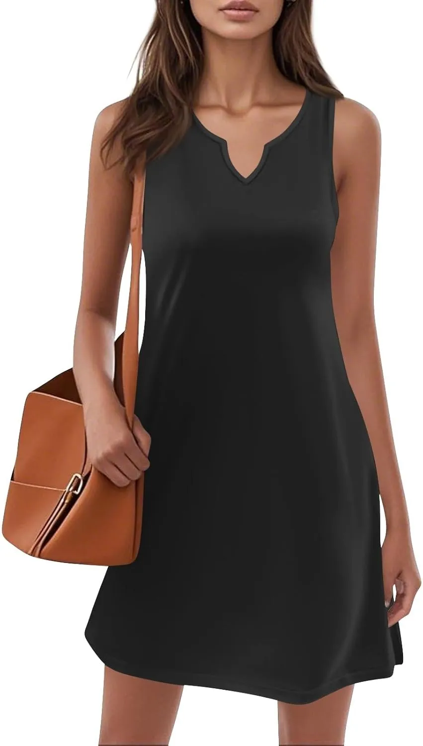 Womens Summer Dresses 2025 Casual V Neck Sleeveless Sundress Fashion Beach Print Dresses Elegant Vacation Mini-Dress