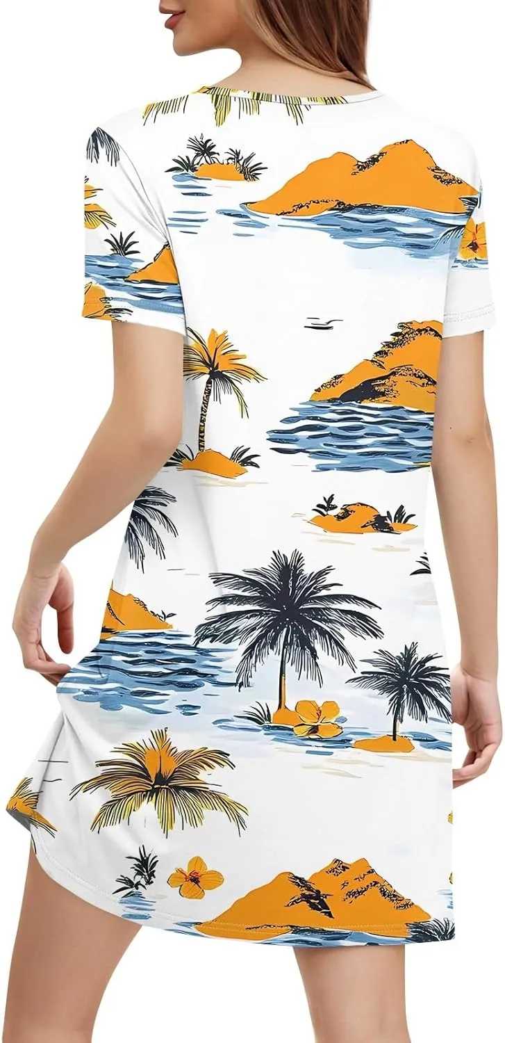 Womens Summer Dresses 2025 Loose V Neck Sleeveless Sundresses Swimsuit Coverup with Pockets Floral/Plain/Eyelet