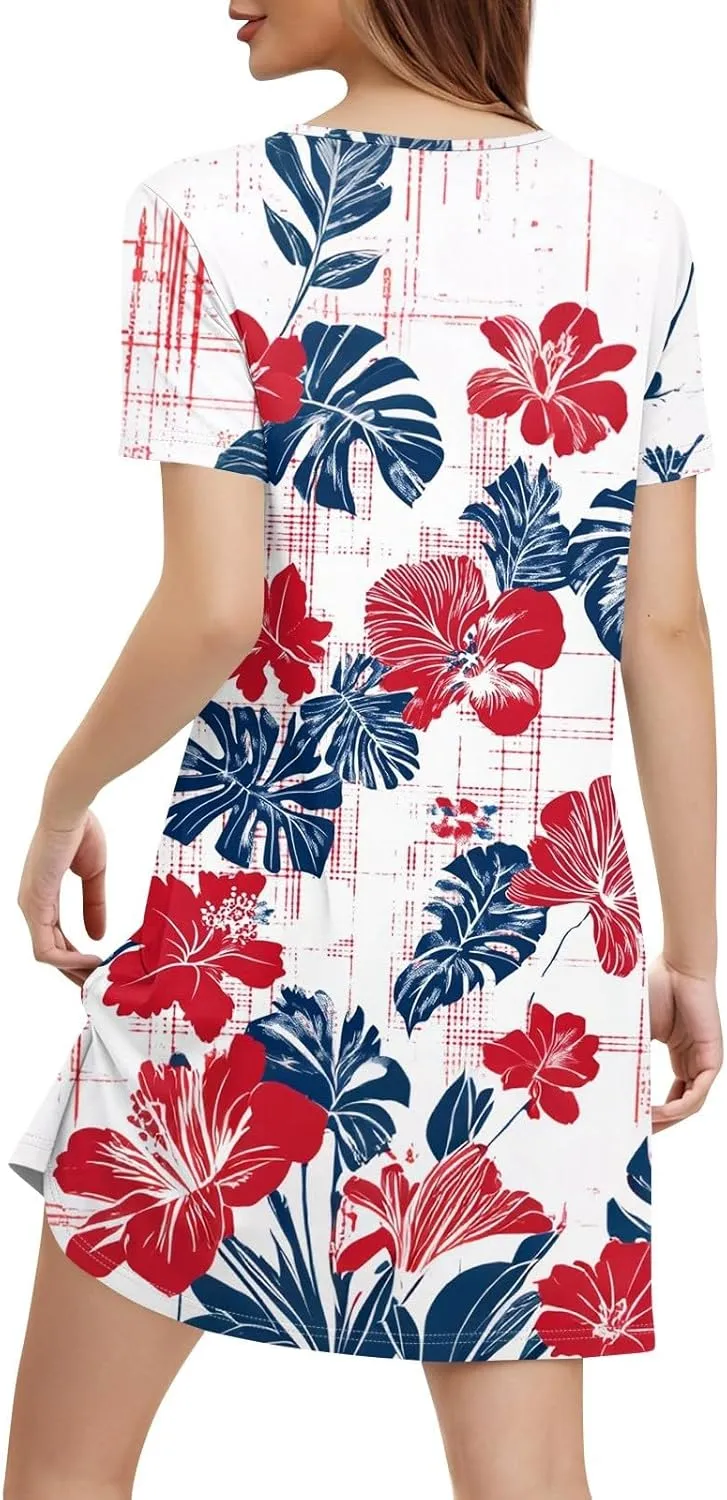 Womens Summer Dresses 2025 Loose V Neck Sleeveless Sundresses Swimsuit Coverup with Pockets Floral/Plain/Eyelet