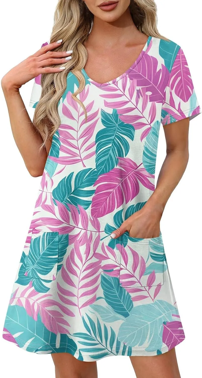 Womens Summer Dresses 2025 Loose V Neck Sleeveless Sundresses Swimsuit Coverup with Pockets Floral/Plain/Eyelet