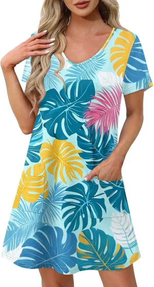 Womens Summer Dresses 2025 Loose V Neck Sleeveless Sundresses Swimsuit Coverup with Pockets Floral/Plain/Eyelet