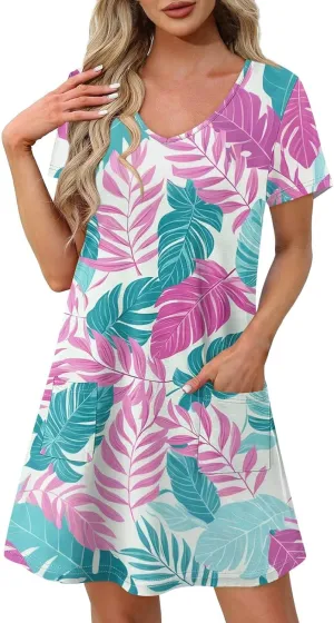 Womens Summer Dresses 2025 Loose V Neck Sleeveless Sundresses Swimsuit Coverup with Pockets Floral/Plain/Eyelet
