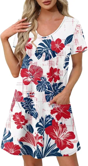 Womens Summer Dresses 2025 Loose V Neck Sleeveless Sundresses Swimsuit Coverup with Pockets Floral/Plain/Eyelet