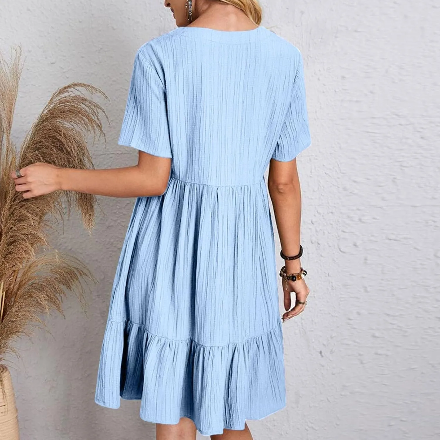 Womens Summer Dresses 2025 Spring Maxi Dresses Vacation Casual Tshirt Eyelet Linen Modest